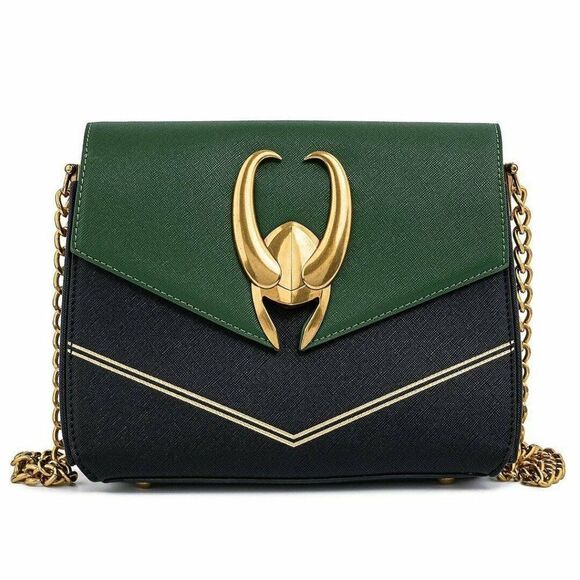 Loungefly Disney Marvel Loki hardware crossbody bag faux leather NWT - Picture 1 of 5